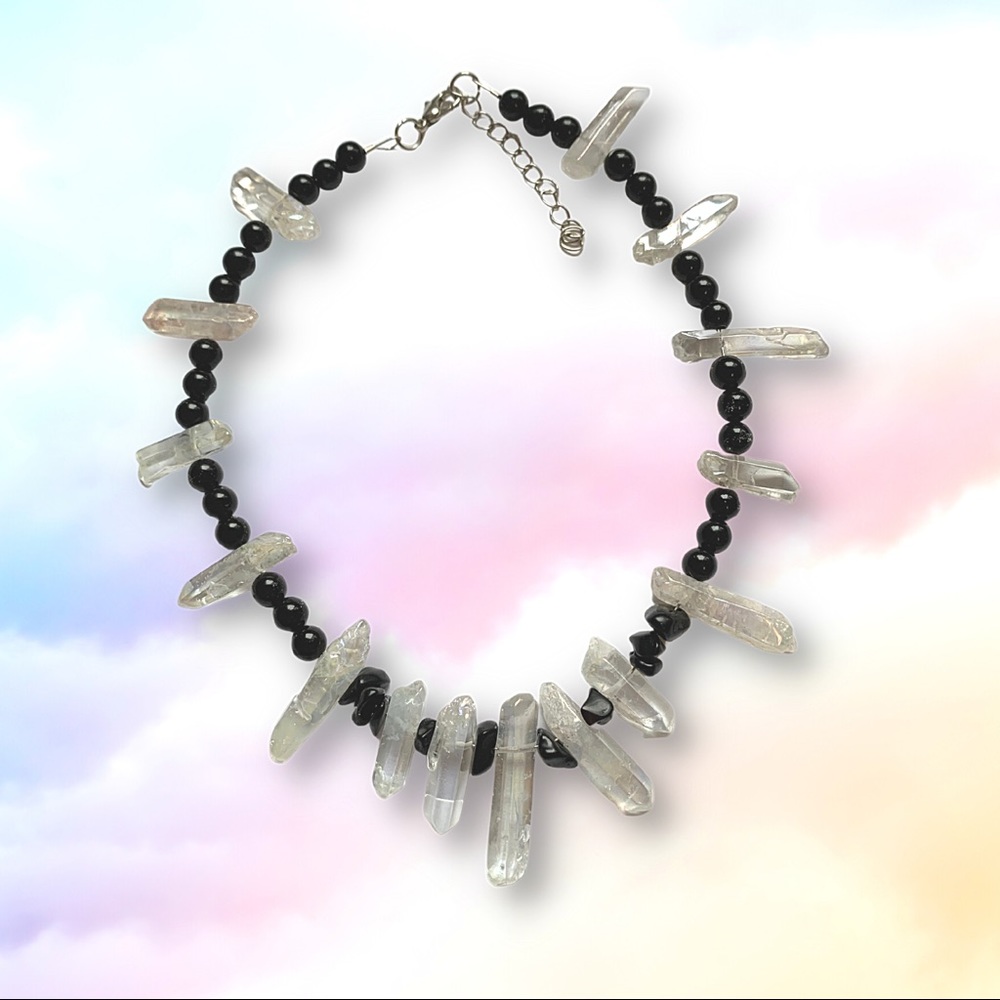 Quartz Crystal Black Choker Necklace